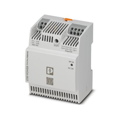 Phoenix Contact Switching Power Supply; STEP3-PS/1AC/24DC/5/PT; 24VDC OUT; 5A; 85-264VAC/90-350VDC IN; Single Phase; DIN Rail Mount; Plastic; Push-In Connection